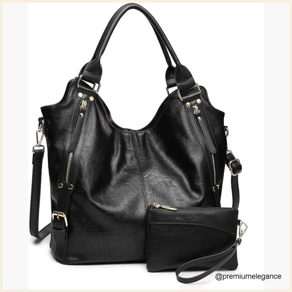 Large PU Leather Hobo Tote Bag with Adjustable Strap Multiple Pockets
